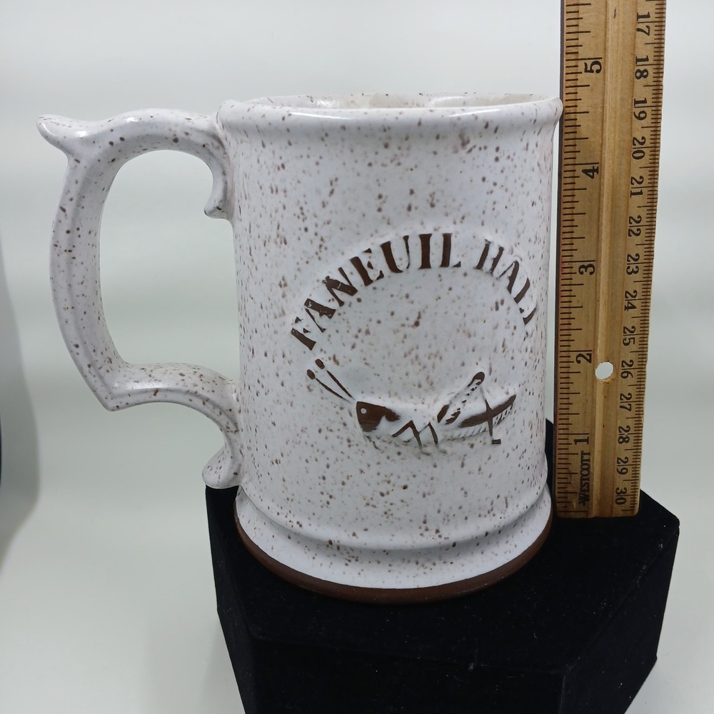 Vintage Faneuil Hall Mug Pottery Cellar Brown/White Soeckled Ceramic Approx‎ 5"